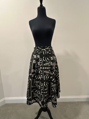 HER DESTINY Green Black Graphic Block Print Full Skirt Pockets. Made in India L